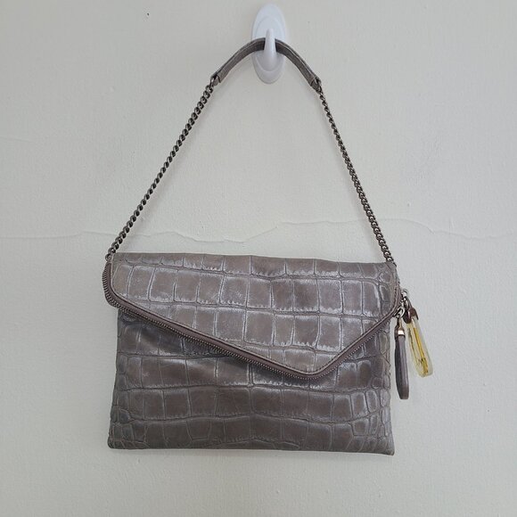 Henri Bendel Croc Embossed Clutch Purse Gray